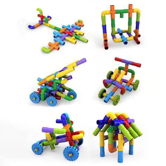 80/100/200Pcs Kids Pipe Building Block Toy Fine Motor Skills Colorful Tube Block Construction Toy Toddlers Boys Girls Educational DIY