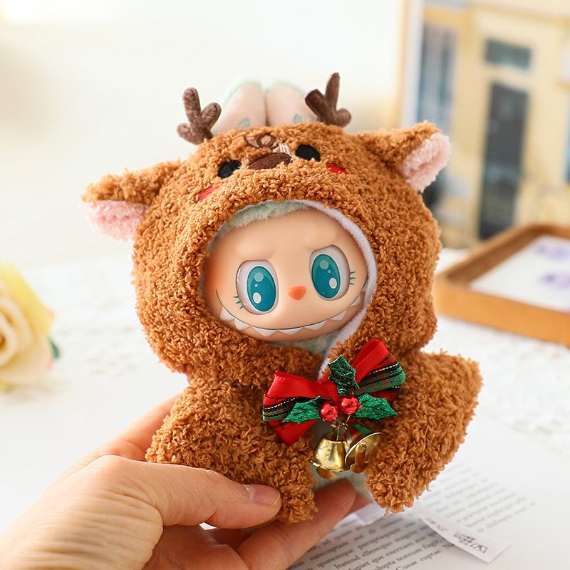 Doll Clothes For 15-17Cm Labubu Clothing Merry Christmas Hat Scarf Elk Snowman Set Mini Plush Doll Accessory New Year Dress Gift