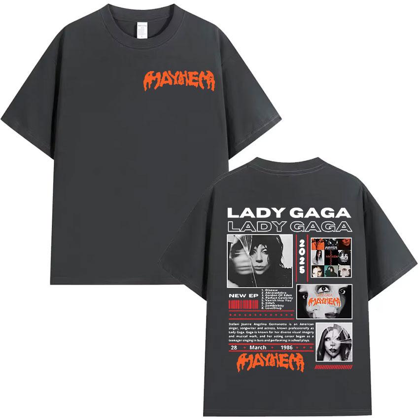 Lady Gaga Mayhem Tour Album 2025 Graphic T Shirts Unisex Women Vintage High Quality Clothing T-shirt Hip Hop Oversized Cotton Tees