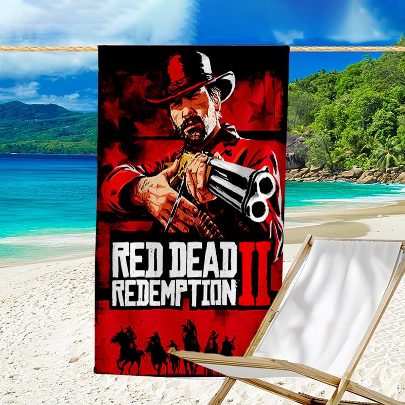 Пляжное полотенце с принтом Red Dead Redemption 1 - мягкое, впитывающее, быстросохнущее, можно стирать в машине - идеально для плавания, кемпинга, купания