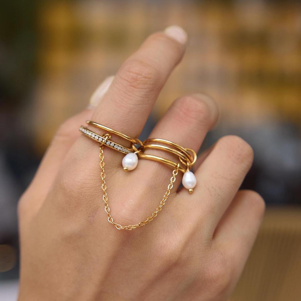 Wanxing 18K Золотое Кольцо из Нержавеющей Стали, Многослойное, Штабелируемое, для Женщин - Европейский и Американский Нишевый Дизайн.