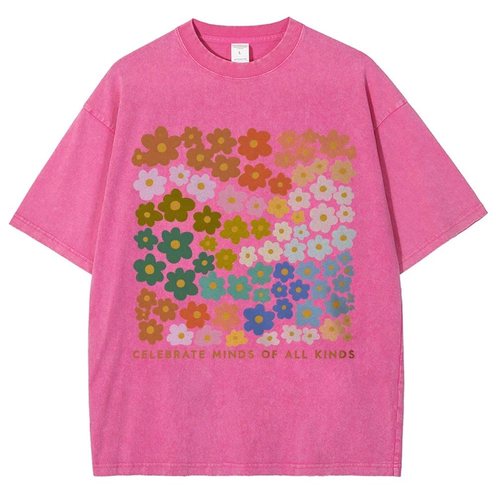 Цветная футболка с цветочным узором Ретро винтажная одежда с эффектом варки в воде для мужчин и женщин Короткий рукав