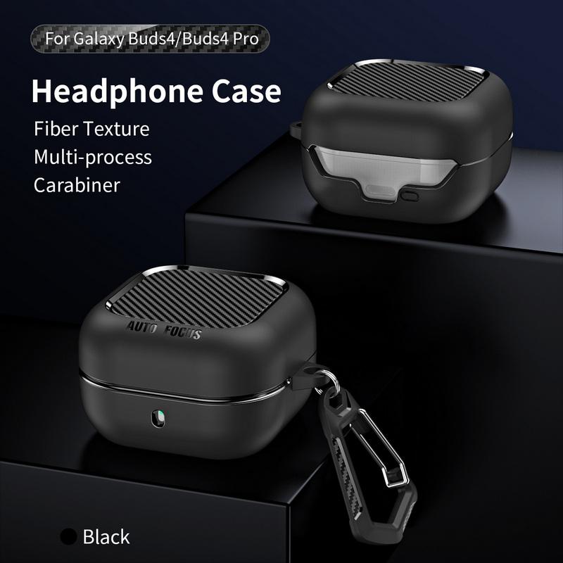 Чехол Buds 4 Pro с текстурой углеродного волокна Чехол-крышка для наушников Samsung Galaxy Buds 3 FE 4 Pro с брелоком Ударопрочный зарядный кейс для наушников