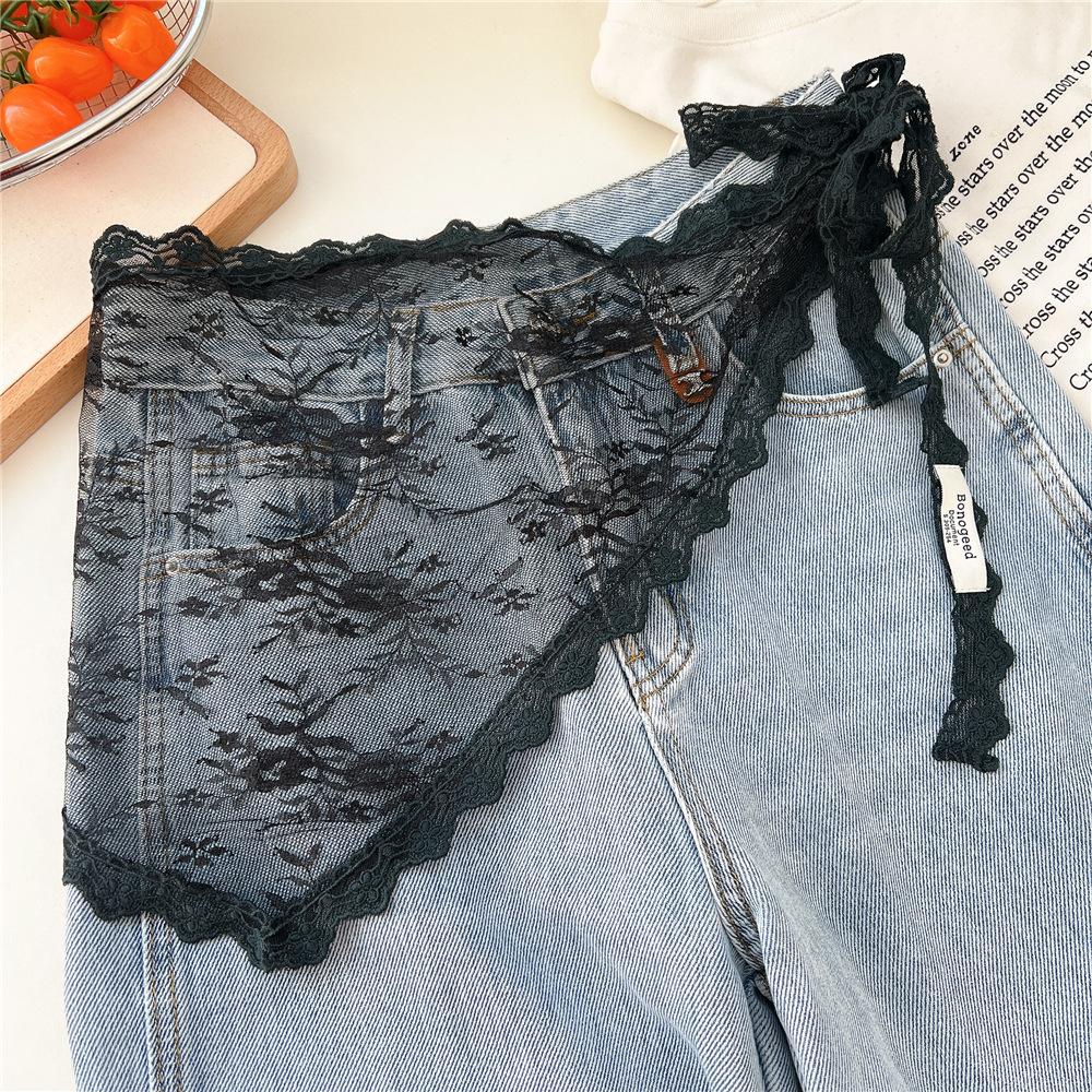 Fashion Lace Splicing Strap Decoration Foreign Style Triangle Towel Fart Curtain Apron Chic Pure Desire Style Short Skirt
