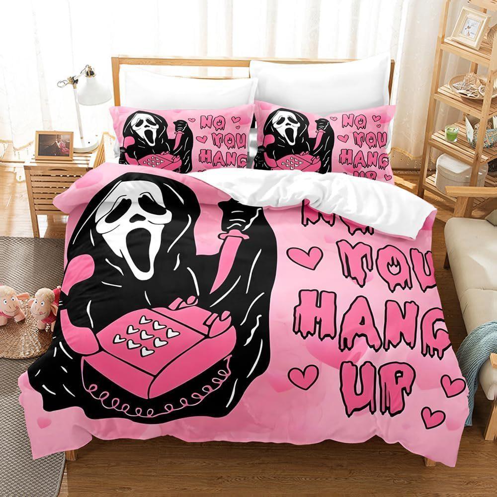 Home Textiles Three-Piece Halloween Pink Cartoon Digital Printing Quilt Pillowcase Bedding