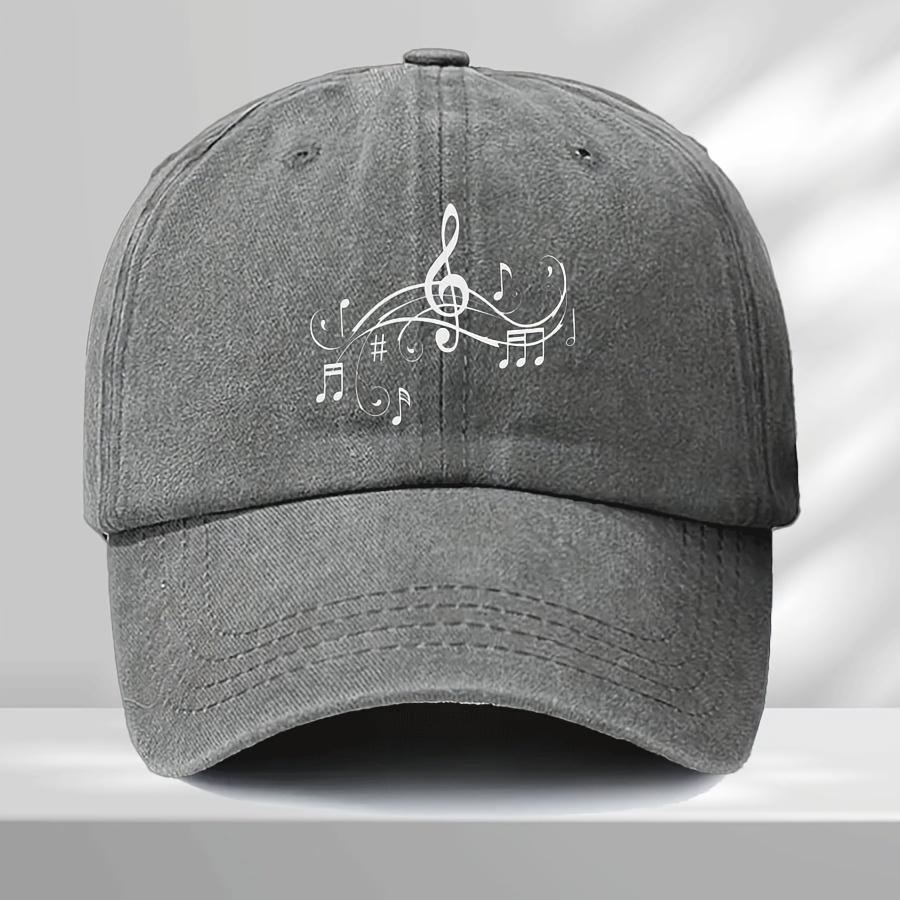 Винтажная Бейсболка Тракер с Музыкальными Нотами Регулируемая Snapback Кепка для Мужчин Женщин Черная с Белым Музыкальным Дизайном