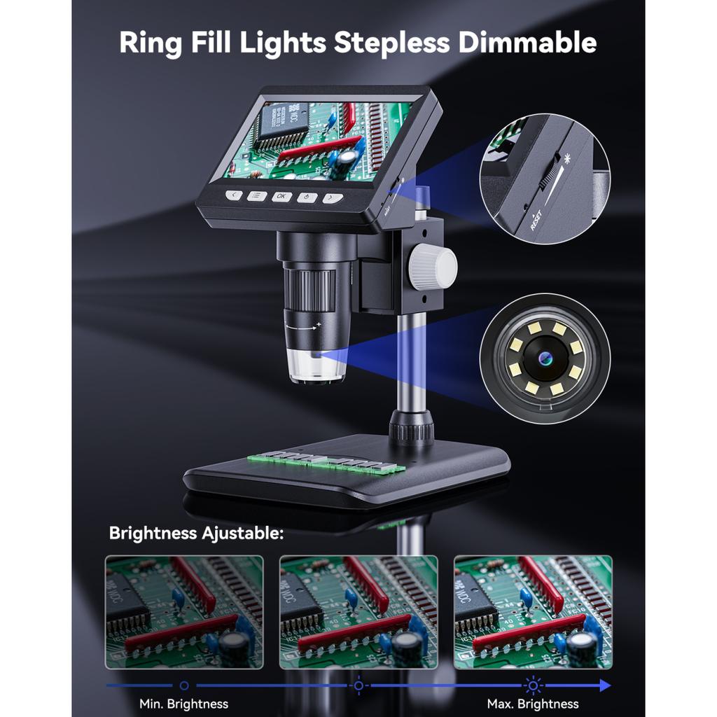 4,3-дюймовый цифровой микроскоп 1080P 50-1000x монетный микроскоп 2000 мАч паяльный микроскоп для ремонта электроники печатная плата ПК ноутбук