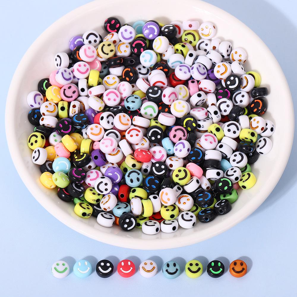 Акриловые бусины «Смайлик» для изготовления украшений своими руками - Круглые, цветные бусины для детских браслетов и ожерелий