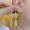 New Korean Trend Flower Earrings Long Tassel Ear Line Crytal Chain Drop Earrings For Women Girls Daily Jewelry Party Gifts