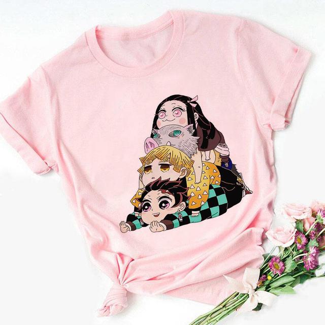 Nezuko Kamado Kimetsu No Yaiba Print Pink Kid Футболки для детей, милые детские Harajuku Kawaii Одежда для мальчиков и девочек, топы в подарок, Прямая поставка