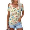 Женская летняя модная повседневная футболка с цветочным принтом, открытыми плечами, V-образным вырезом и короткими рукавами