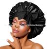 Эластичная атласная шапочка для сна и душа с широкими полями для женщин – однотонная, большой размер