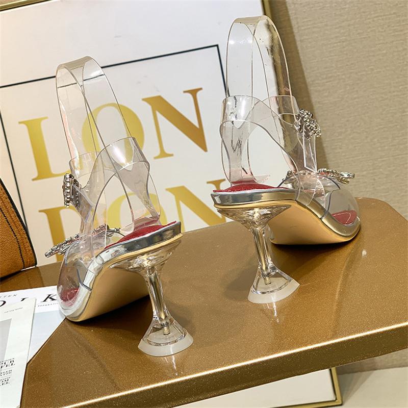 Роскошные женские прозрачные сандалии на высоком каблуке 7 см, кристально прозрачные сандалии на низком каблуке с цветком солнца, свадебные туфли больших размеров