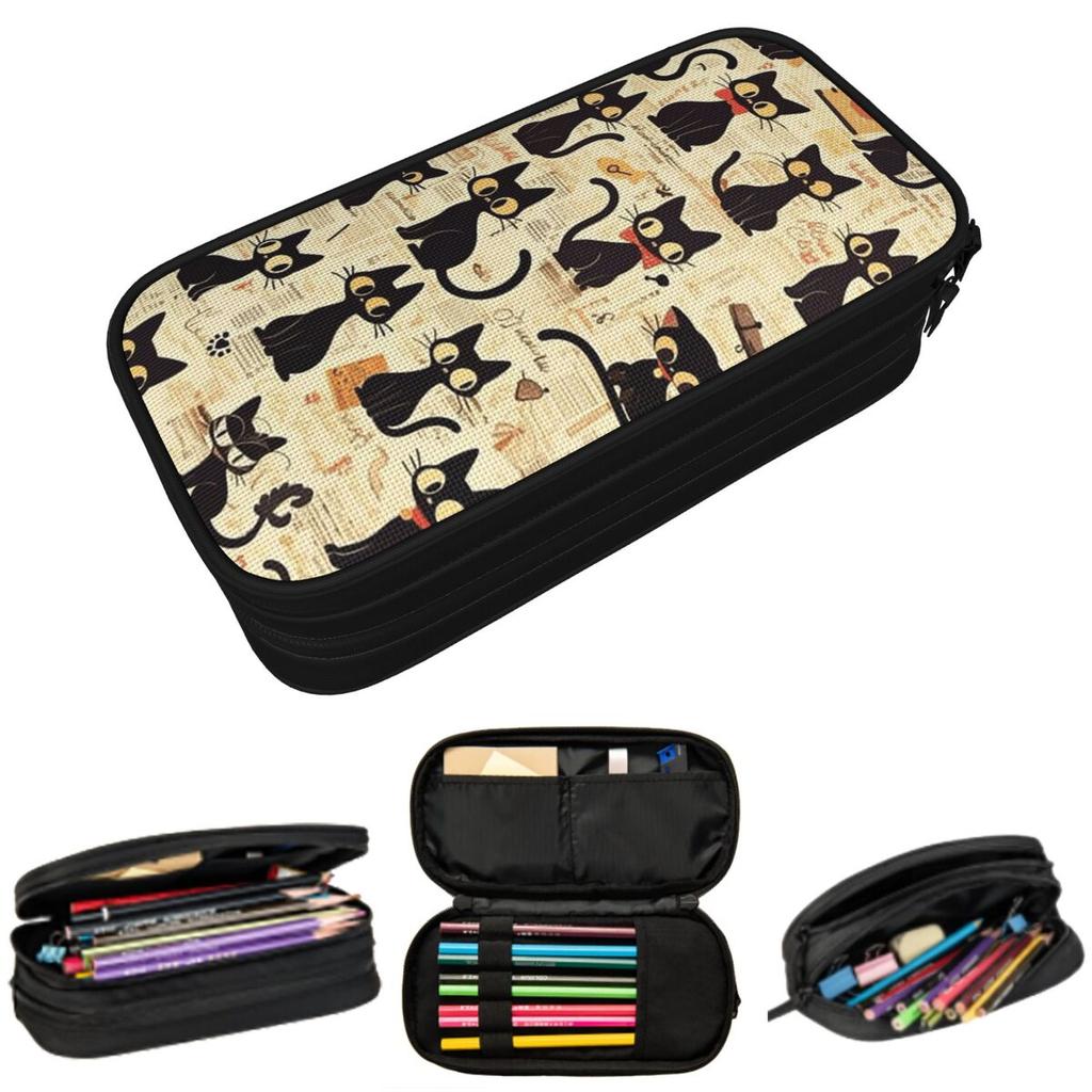 Cartoon Black Cat Pattern Pencil Case for Boys Girls Gifts Pen Box Pencil Bag Stationery Supplies Pen Holder Bag