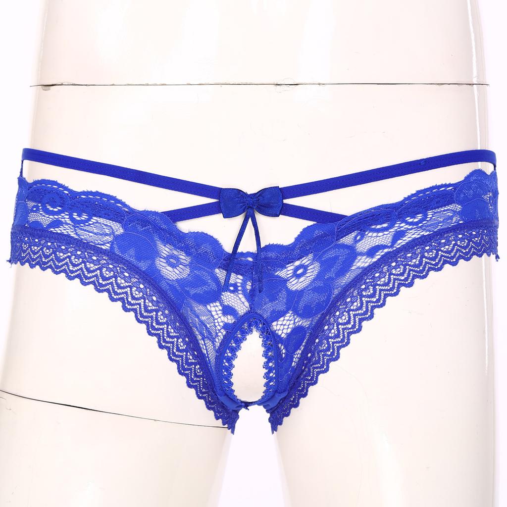Men Sexy Lace Lingerie Knicker Briefs Sissy Underwear Bowknot Crotchless Panties Underpants Nightwear