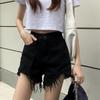 Broken Hole Denim Shorts Tide Women's Summer High-waisted Loose Thin Wide-legged Raw Edge Shorts