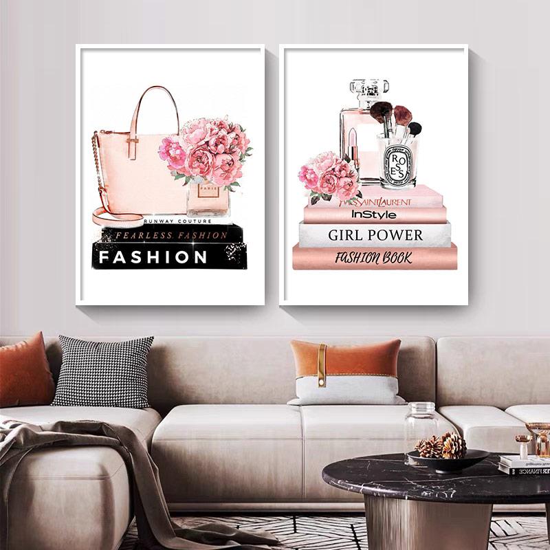 Flower Perfume Lipstick Book Fashion Makeup Nordic Posters And Prints Art Canvas Painting Wall Pictures For Living Room Decor
