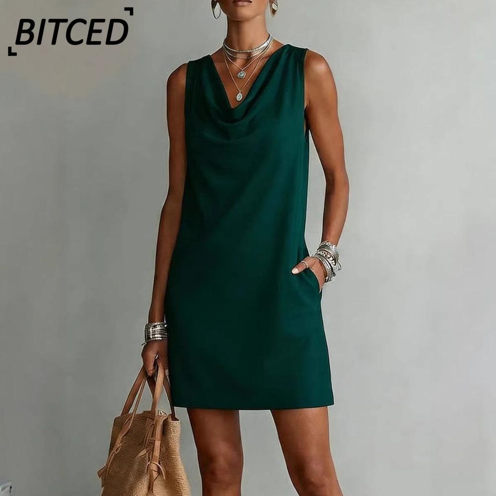 BITCED Модные летние весенние однотонные принтованные платья без рукавов с V-образным вырезом повседневные
