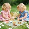 Picnic Basket Hand-held Basket Pretend Play Toys Children's Wooden Simulation Tableware Set Girls' Toys Desserts and Cakes