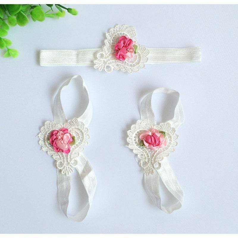 Босоножки с цветочным принтом для девочек, повязка на голову, набор для ног, эластичная повязка для волос