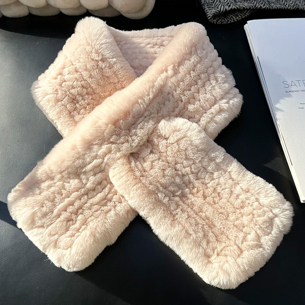 Winter Real Rex Rabbit Fur Scarf Korean Version Simple Long Scarf Warm Double-sided Thickened Fur Collar