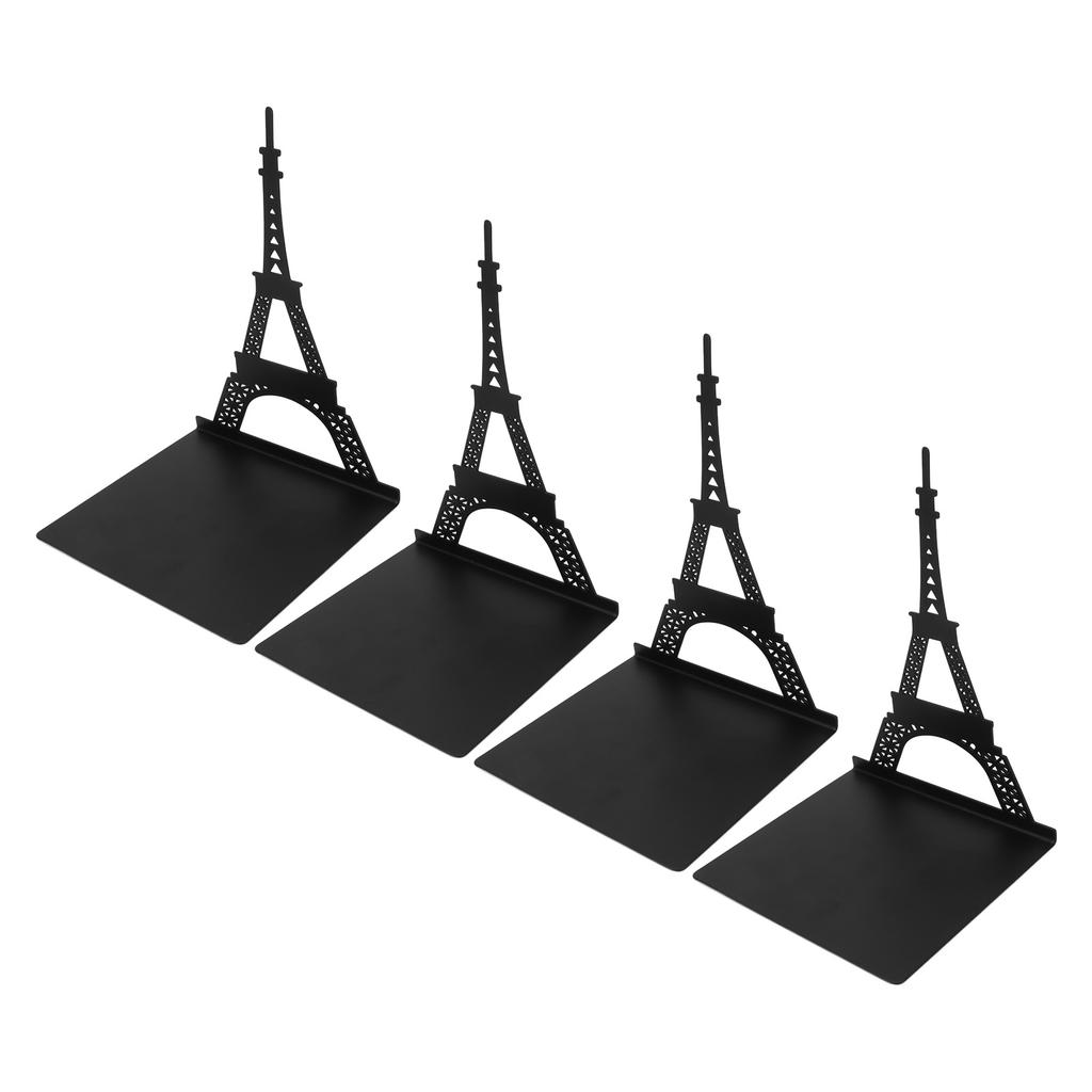 4pcs Book Holders Architectural Style Upright Classic Black Heavy Duty Bookends with 4 Nonslip Foam