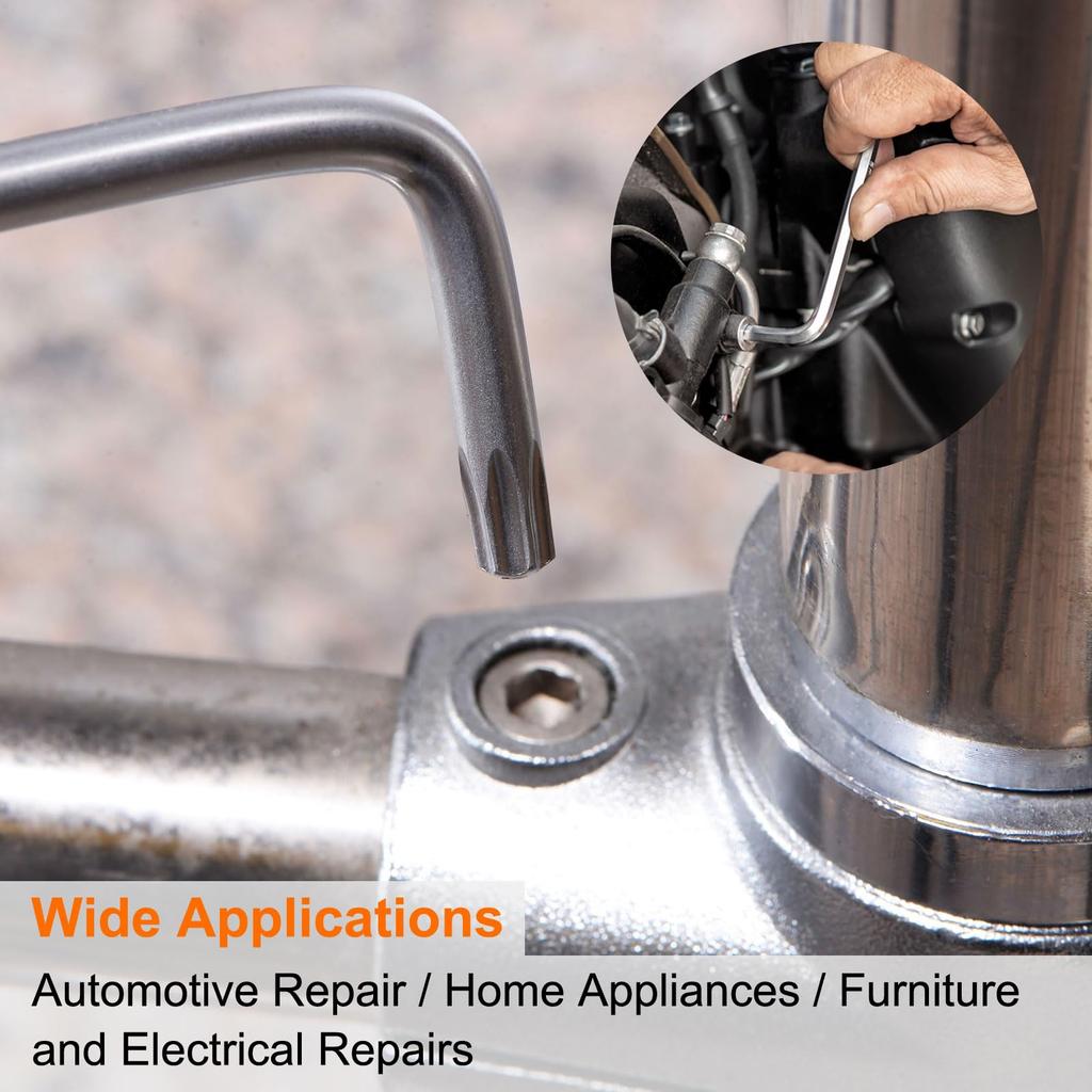 Uxcell T60 Torx Starkey 259mm Long Arm S2 Hand Tool for Automotive and Home Repairs 2-Piece Tamper-Proof Wrench, / 10.2" L-Shaped 6-Point Wrench,