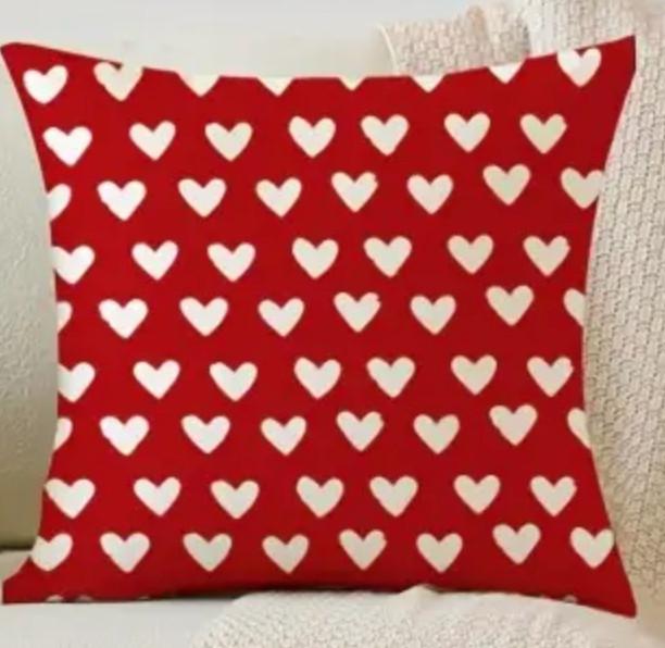 1pc Valentine's Day Red Heart Pillow Cover-, Zip Closure, 16in, Polyester