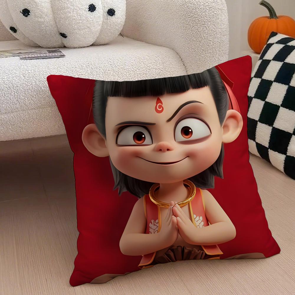 Chinese Style NNe Zha  Cushion Cover Throw Pillow Cover Hidden Button Durable Polyester Chair Cushion