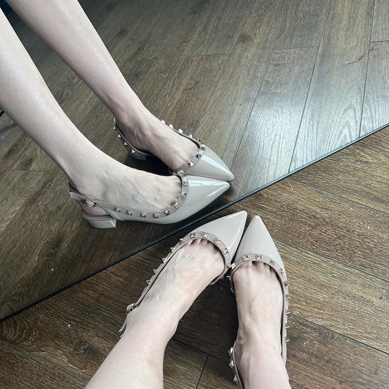 Spring and Summer Footwear Plus Size Leather Shoes with High Heels and Thick Sandals Single Shoes Women's Shoes