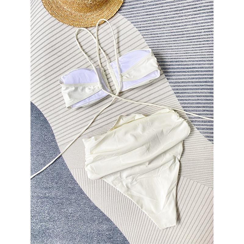 Сексуальное бикини 2024, комплект бикини с высокой талией, женский купальник-бандо с лямкой на шее, женский купальник, бикини с цветком, купальный костюм, пляжная одежда