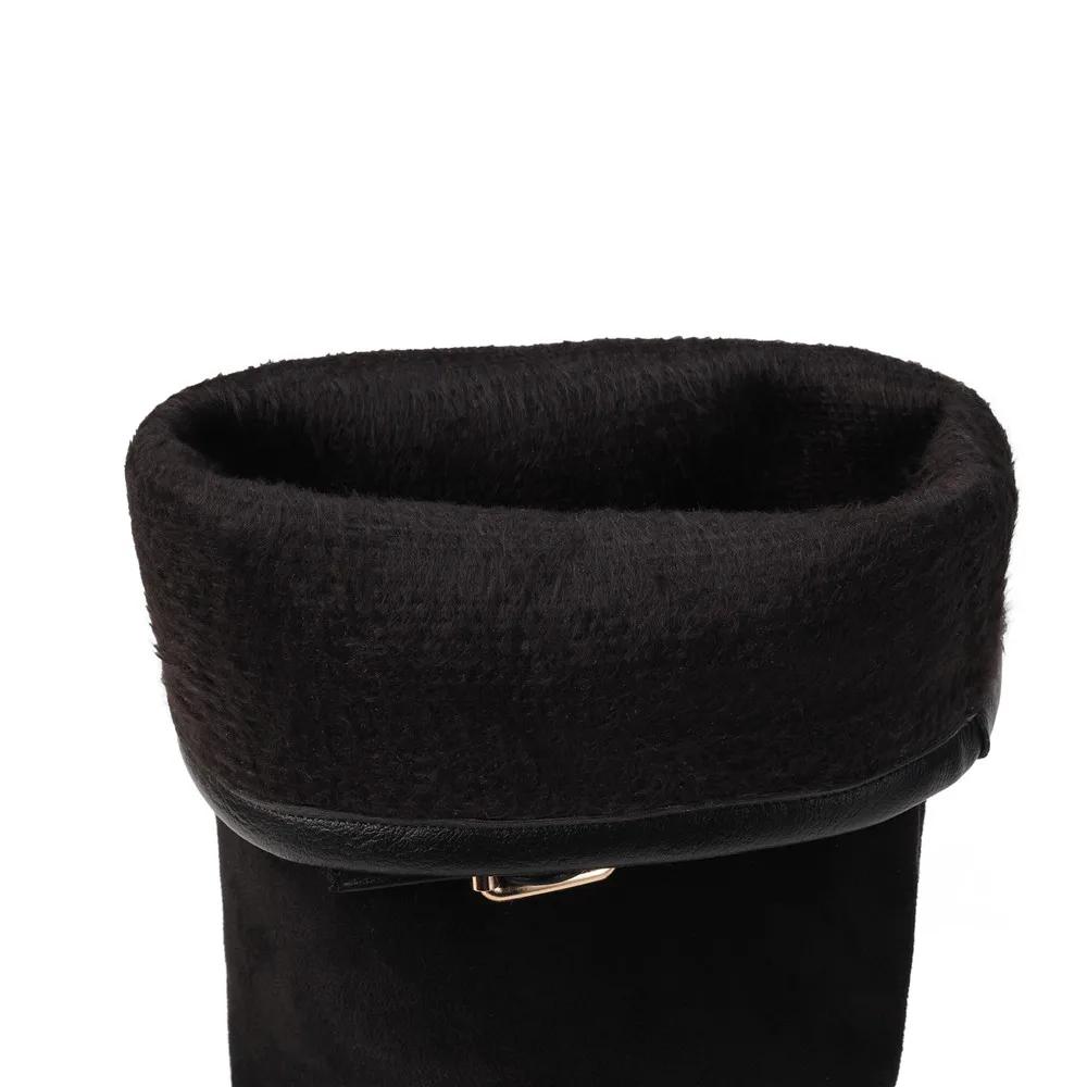 Модные женские сапоги с ремешком и пряжкой, ботфорты до колена, на толстом каблуке и платформе, лодочки, длинные, осенне-зимние, тонкие, высокие, простые, женские боты