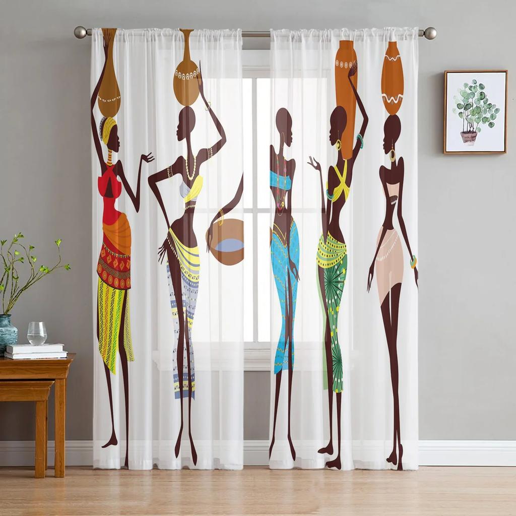 Tribal Retro Ethnic Sheer Curtains Living Room Window Tulle Curtains For Bedroom Kitchen Home Decoration Voile Drapes