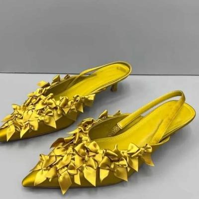 Мода 2024 года, высококачественная женская обувь, летние модные босоножки без застежек, однотонные туфли на шпильках, женские босоножки с бантом