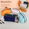 High-Capacity Waterproof Canvas Cosmetic Bag - Portable, Solid Color Travel Pouch