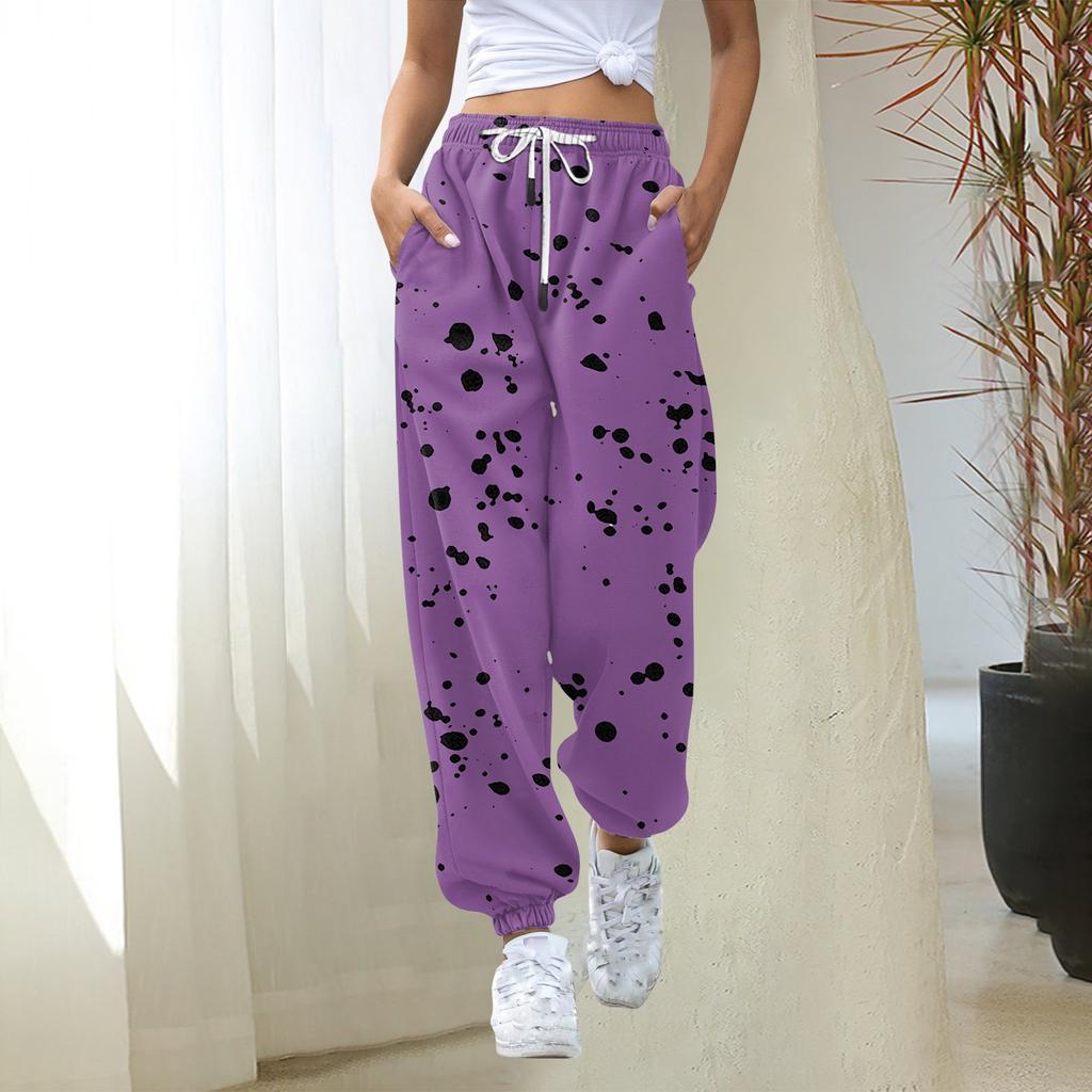 Женские брюки с высокой талией в ретро-стиле с принтом в горошек и карманами для весенне-осеннего ношения