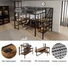 Bed, loft bed, charging port, comfortable and safe corner staircase, desk area with keyboard tray and storage, iron + MDF, black + dark, 120x200cm