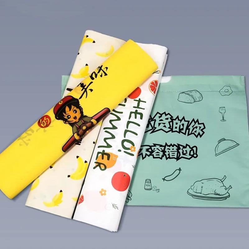 50 шт., толстая пластиковая упаковка с завязками вишни, сумка на вынос с завязками, зеленая, синяя, с ручными ручками, сумки для фруктов, мультяшный медведь, комплект, карман