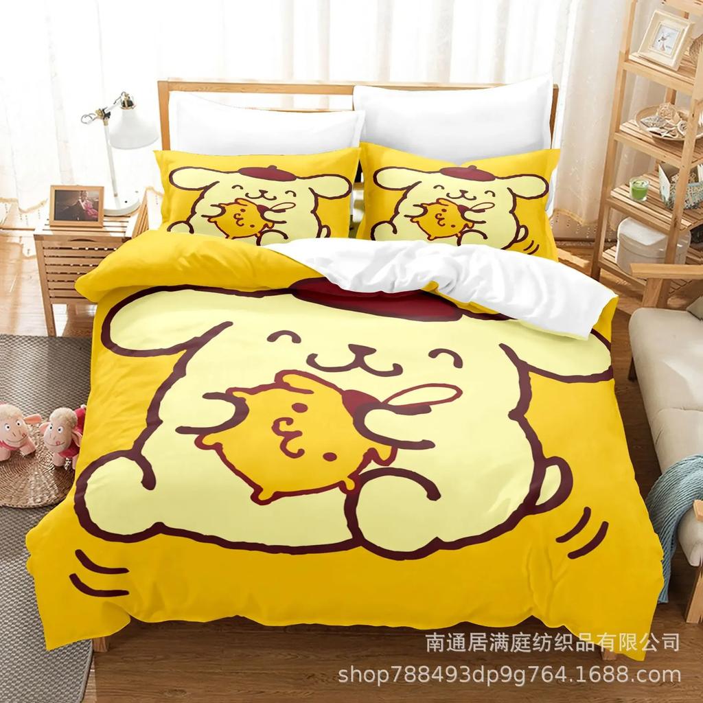 Sanrio Digital Printing HelloKitt Pudding Dog Cartoon Style Quilt Cover Bedding Three-piece Set Two-dimensional Home Furnishing