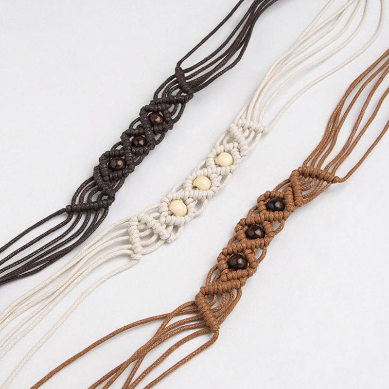 New Boho Style Waist Rope Hand-woven Wood Bead Waist Rope Vacation Casual Natural Skirt Belt Women's Waist Rope