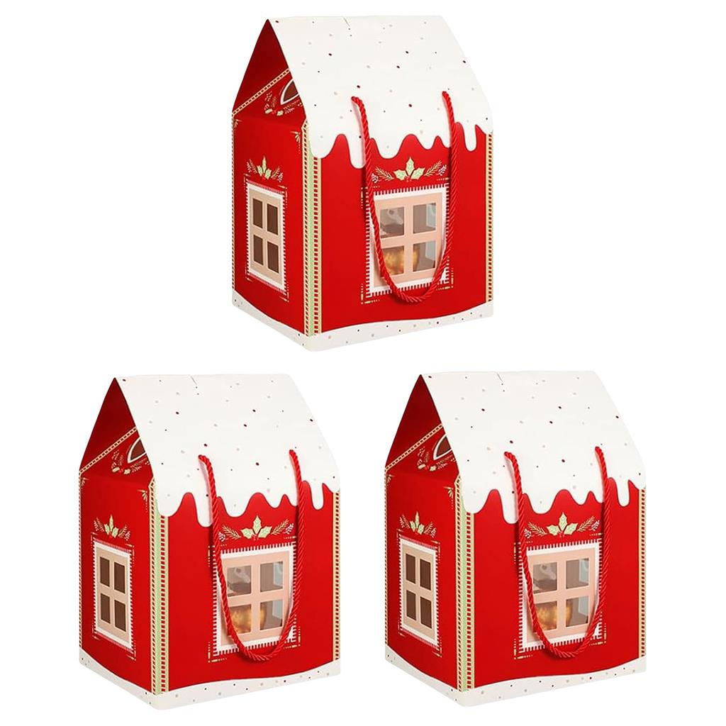 Рождественский домик Подарочная коробка Праздничные пакеты с ручкой Коробка в виде домика для праздничных угощений Упаковка для печенья и конфет