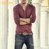 Men Solid Color Casual V Neck Thin Buttons T-shirt