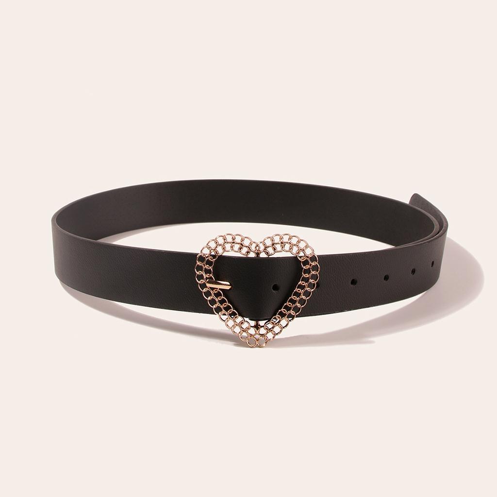 New Love Chain Buckle Women's Black Flat Belt Versatile Belt