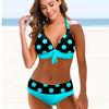 Women's Halter Bikini Tankini Swimsuit Blue Dots and White Squares Swimsuit
