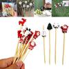 100Pcs Christmas Bamboo Skewers Disposable Food Dessert Toothpicks Fruit Salad Fork New Year Party Decoration Supplies