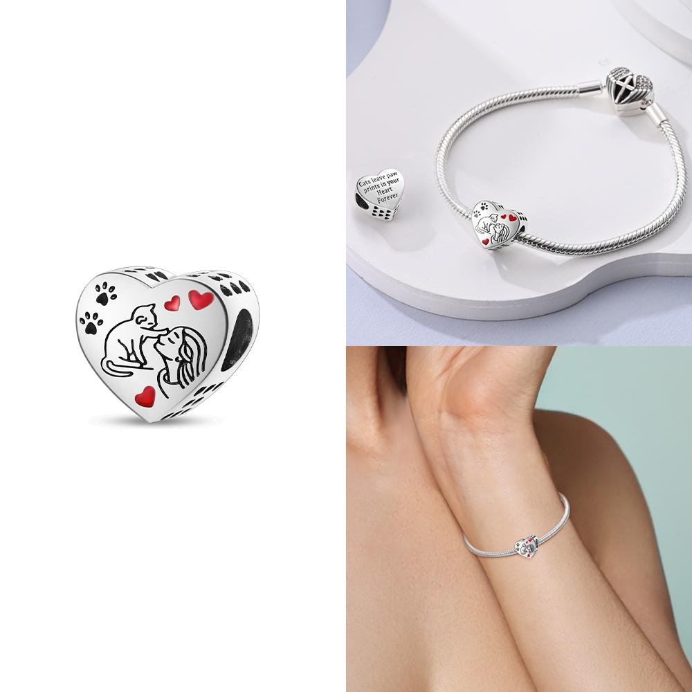 Медные Оригинальные Шармы Любовь Сердце Собака Кошка Лапы Подвеска Бусины Подходят для Браслета Mula DIY Ювелирные Изделия Для Женщин Подарок