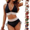 2Pcs/Set Women Bikini Set Sexy Deep V-Neck Swimming Bra High Waist Swimming Trunks Set Patchwork Color Swimsuit