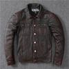 Denim Leather Jacket Pure First Layer Cowhide Leather Jacket Men's Stone Grinding Old Short Coat