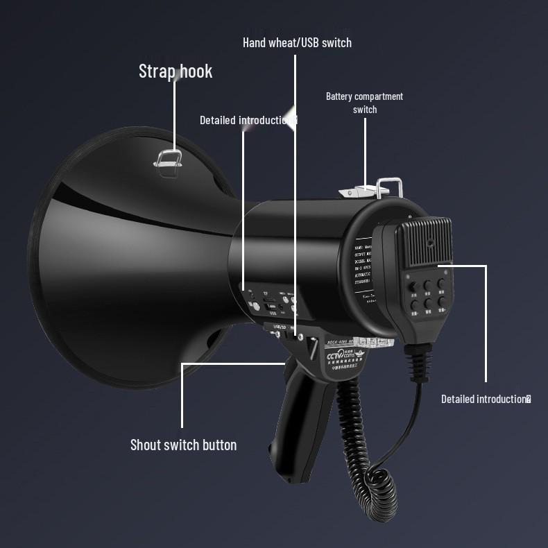 Мегафон Thunder King RK-87, мощный 50 Вт, Bluetooth, с функцией записи и слотом для карты, для использования на открытом воздухе.