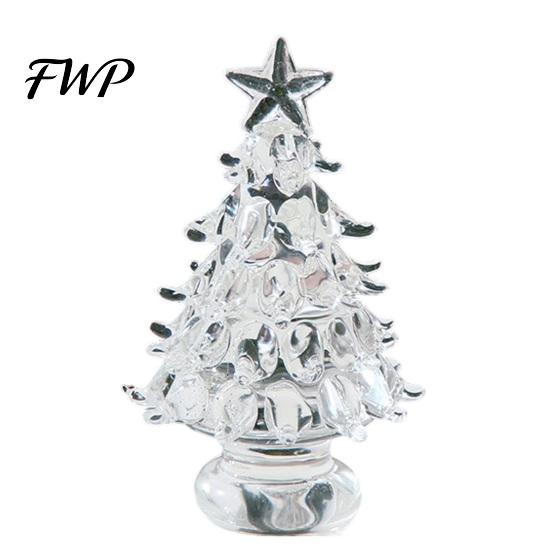 Handcrafted Glass Keepsake Hand Blown Christmas Tree Figurine, Faux Crystal Holiday Tabletop Ornament, Transparent Colored Glaze Craft Miniature